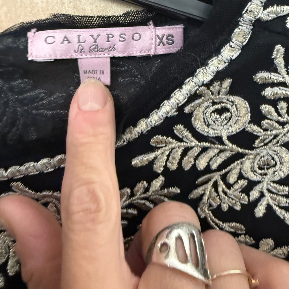 Calypso St Barth Black Embroidered Peasant Top - Picture 9 of 13